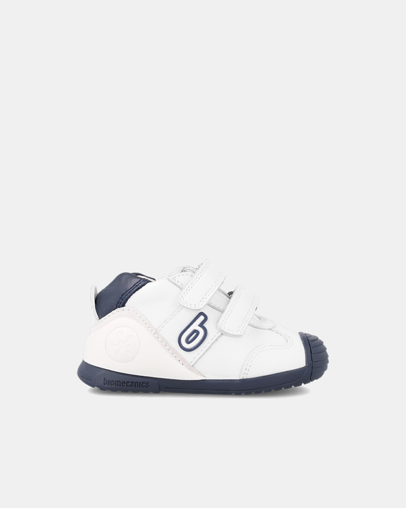 Pantofi Piele Naturală Primii Pași Biomecanics – Alb/Bleumarin - 221001-A057
