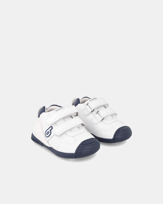 Pantofi Piele Naturală Primii Pași Biomecanics – Alb/Bleumarin - 221001-A057