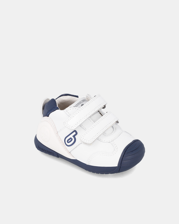 Pantofi Piele Naturală Primii Pași Biomecanics – Alb/Bleumarin - 221001-A057