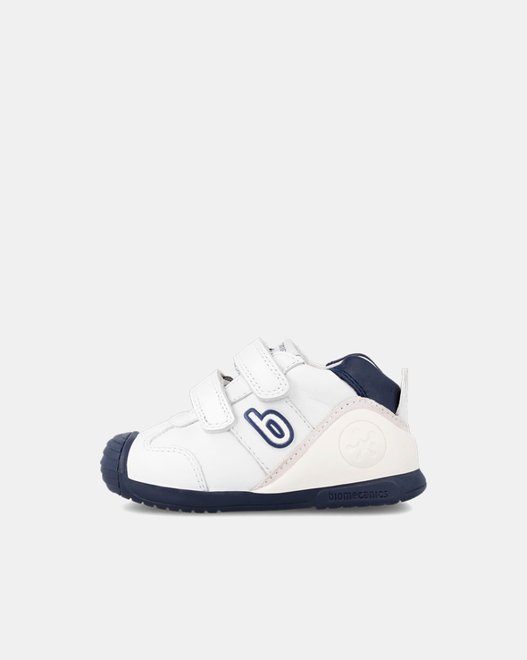 Pantofi Piele Naturală Primii Pași Biomecanics – Alb/Bleumarin - 221001-A057