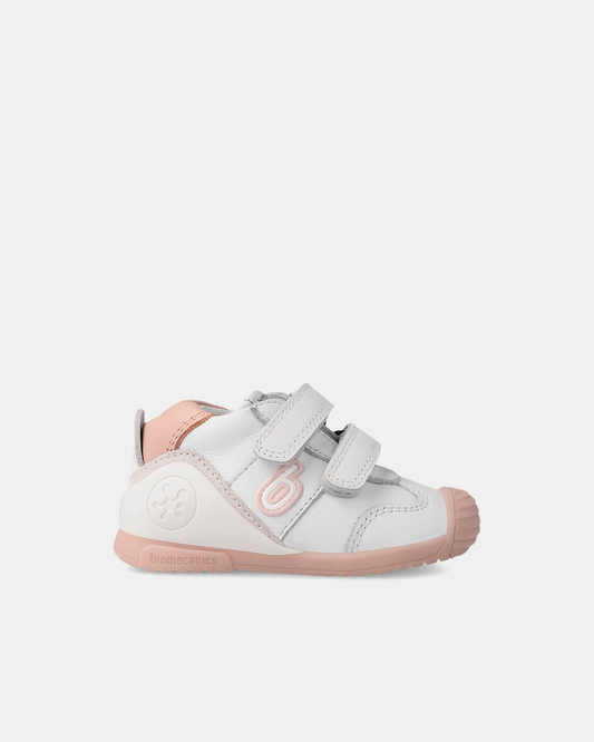 Pantofi Piele Naturală Primii Pași Biomecanics – Alb/Roz - 221001-B113
