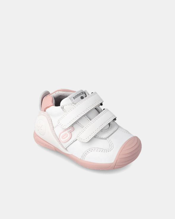 Pantofi Piele Naturală Primii Pași Biomecanics – Alb/Roz - 221001-B113