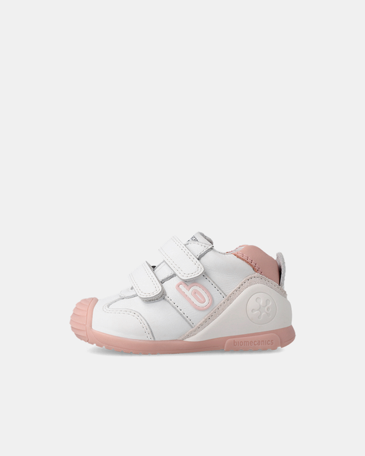 Pantofi Piele Naturală Primii Pași Biomecanics – Alb/Roz - 221001-B113