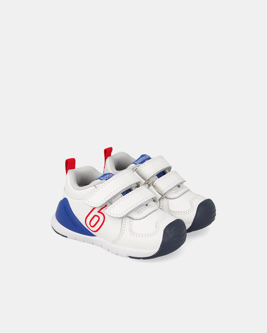 Pantofi Sport Piele Naturală Biomecanics – Alb Albastru Roșu – 261136-A825