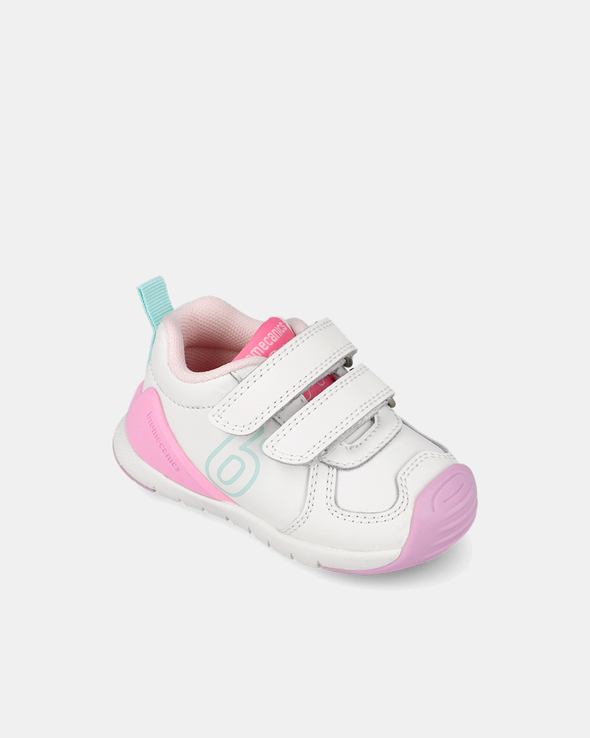 Pantofi Sport Piele Naturală Biomecanics – Alb cu Roz – 261136-B113