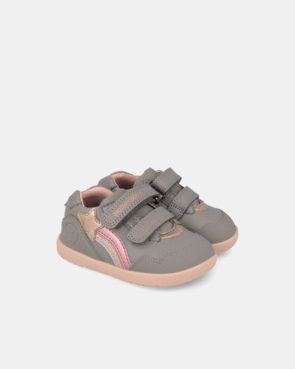 Pantofi Sport Primii Pași Biomecanics Wider – Gri / Dungi Roz Metalizat – 261164-A154