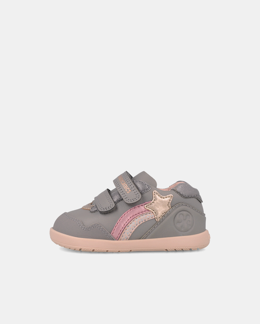 Pantofi Sport Primii Pași Biomecanics Wider – Gri / Dungi Roz Metalizat – 261164-A154