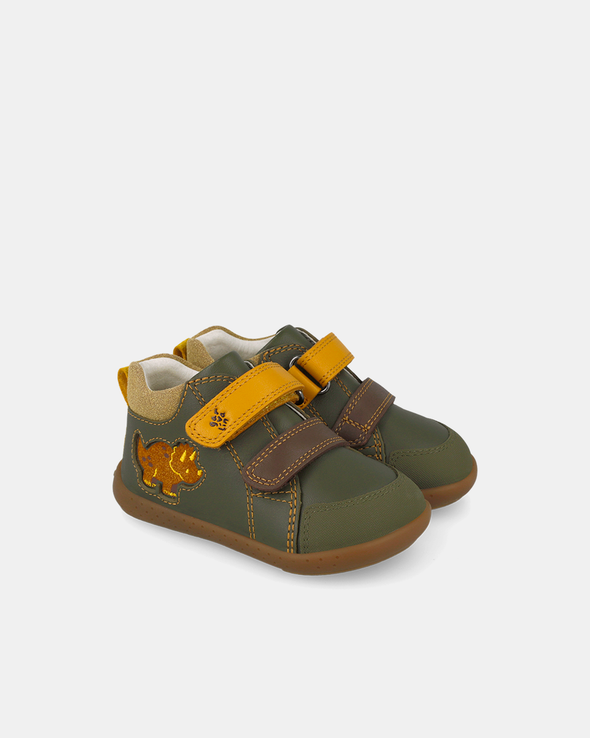 Ghete Primii Pași Garvalín Barefoot – Verde Kaki / Dinozaur – 261309-B788