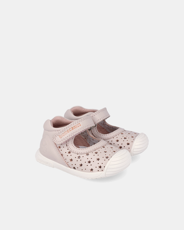 Pantofi/Balerini Piele Naturală Biomecanics – Roz cu Steluțe - 262100-A779