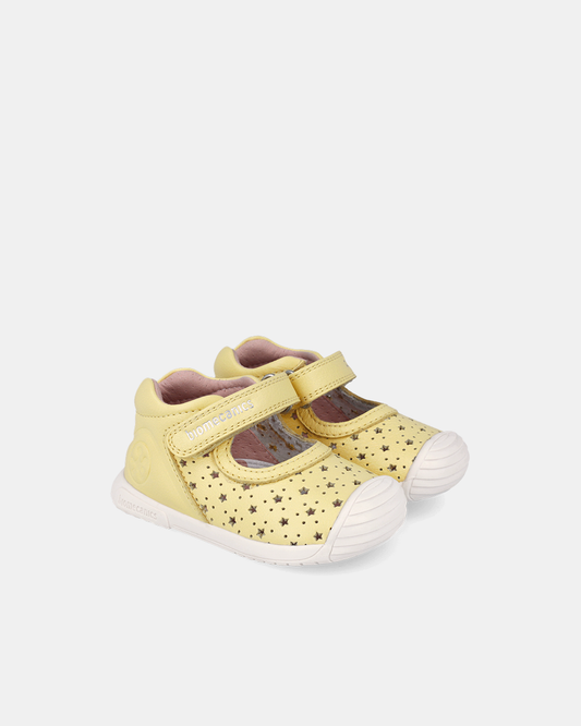 Pantofi/Balerini Piele Naturală Biomecanics – Galben cu Steluțe - 262100-B713