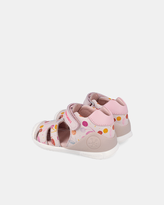 Sandale Piele Naturală Primii Pași Biomecanics – Roz cu Imprimeu Cireșe - 262104-A779