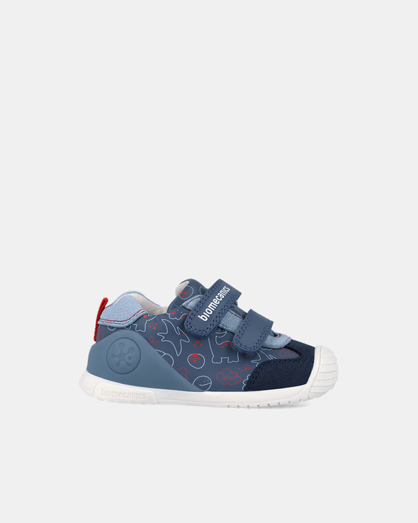 Pantofi Piele Naturală Primii Pași Biomecanics – Bleumarin cu Imprimeu Dinozauri - 262120-A556