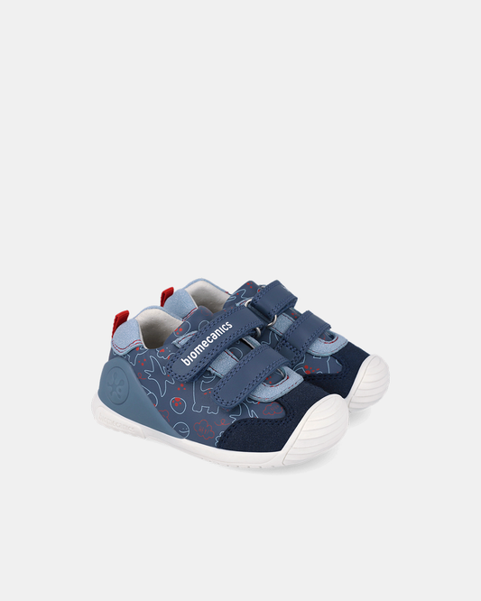Pantofi Piele Naturală Primii Pași Biomecanics – Bleumarin cu Imprimeu Dinozauri - 262120-A556