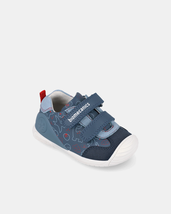 Pantofi Piele Naturală Primii Pași Biomecanics – Bleumarin cu Imprimeu Dinozauri - 262120-A556