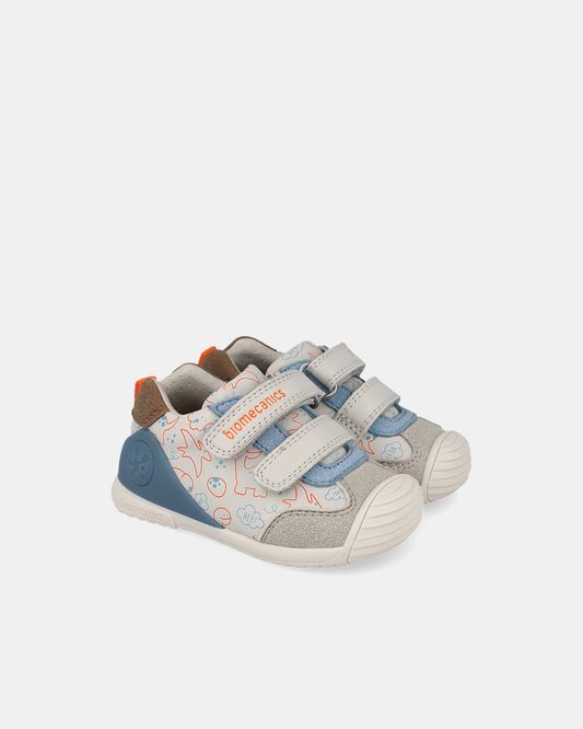 Pantofi Piele Naturală Primii Pași Biomecanics – Crem cu Imprimeu Dinozauri - 262120-B695