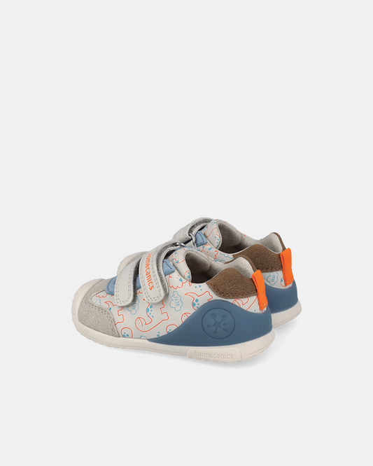 Pantofi Piele Naturală Primii Pași Biomecanics – Crem cu Imprimeu Dinozauri - 262120-B695