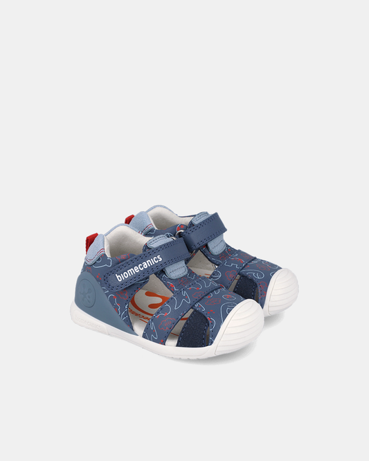 Sandale Piele Naturală Primii Pași Biomecanics – Bleumarin cu Imprimeu "Dino-Explorer" - 262125-A556