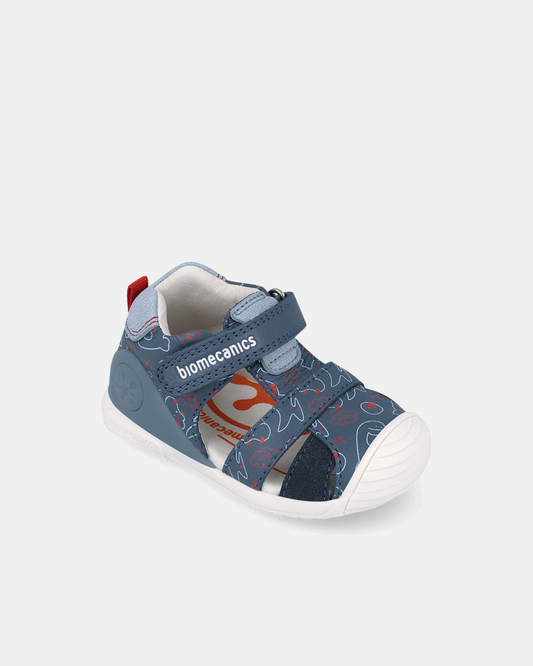 Sandale Piele Naturală Primii Pași Biomecanics – Bleumarin cu Imprimeu "Dino-Explorer" - 262125-A556