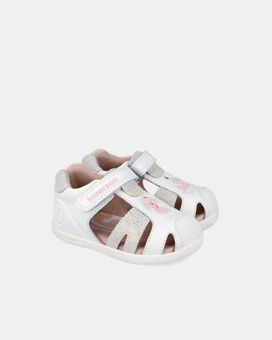 Sandale Piele Naturală Primii Pași Biomecanics Wider – Alb "Little Princess" - 262160-B050