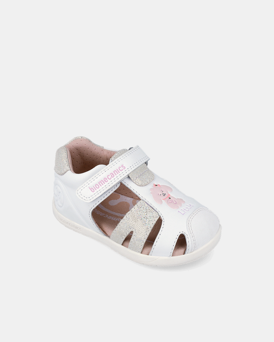 Sandale Piele Naturală Primii Pași Biomecanics Wider – Alb "Little Princess" - 262160-B050