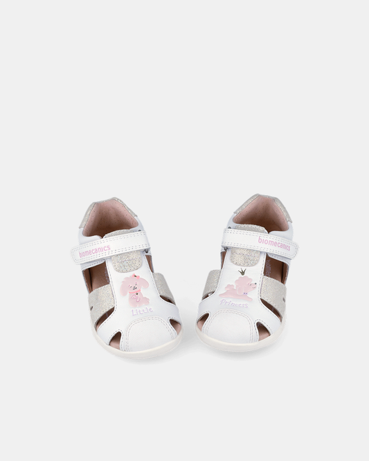 Sandale Piele Naturală Primii Pași Biomecanics Wider – Alb "Little Princess" - 262160-B050