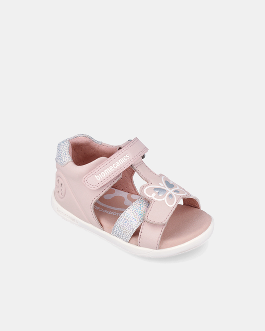 Sandale Piele Naturală Biomecanics WIDER – Roz Pudră cu Fluturaș Sidefat - 262162-A779