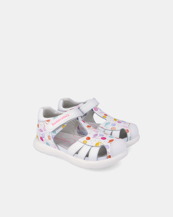 Sandale Piele Naturală Biomecanics – Alb cu Cireșe Multicolore - 262202-A050
