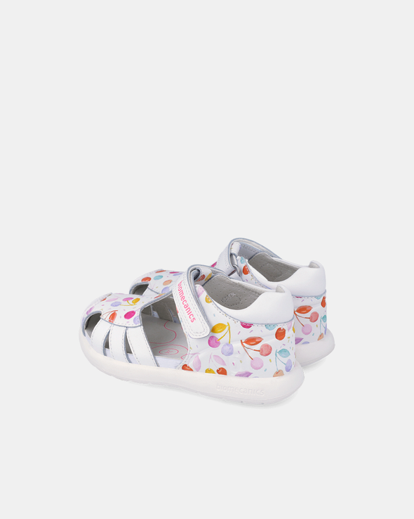 Sandale Piele Naturală Biomecanics – Alb cu Cireșe Multicolore - 262202-A050