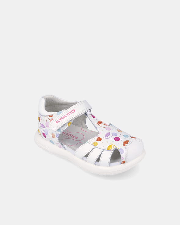 Sandale Piele Naturală Biomecanics – Alb cu Cireșe Multicolore - 262202-A050