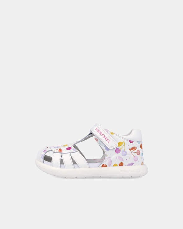 Sandale Piele Naturală Biomecanics – Alb cu Cireșe Multicolore - 262202-A050